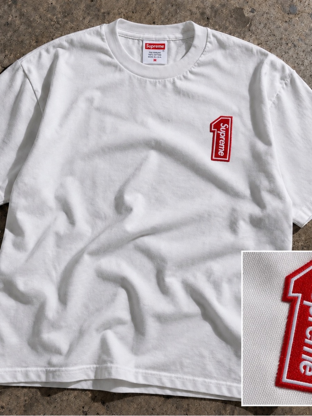 Supreme Number One Embroidered Heavy Cotton T-Shirt White Size M